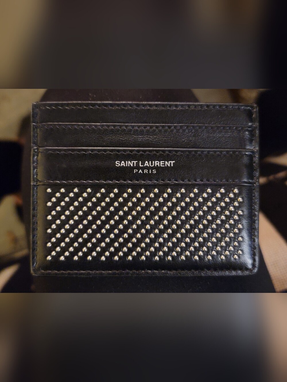 Saint Laurent Studded Black Leather Card Holder - Picture 4 of 5
